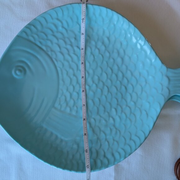 2 Sigrid Olsen Melamine Teal Mint Blue Large Fish Shaped Serving Platters Kitsch - Picture 13 of 13